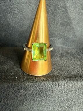 Emerald Cut Green Peridot Colored Cocktail Ring - Sterling 925 Silver Filled